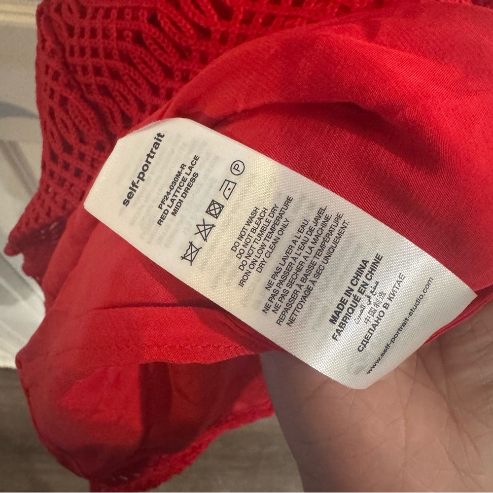 Self Portait Lattice Lace Midi Dress in Red - Picture 12 of 16